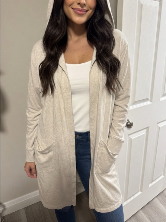 aerie Sweaters - aerie Open-Front Hooded Cardigan - Light Beige
